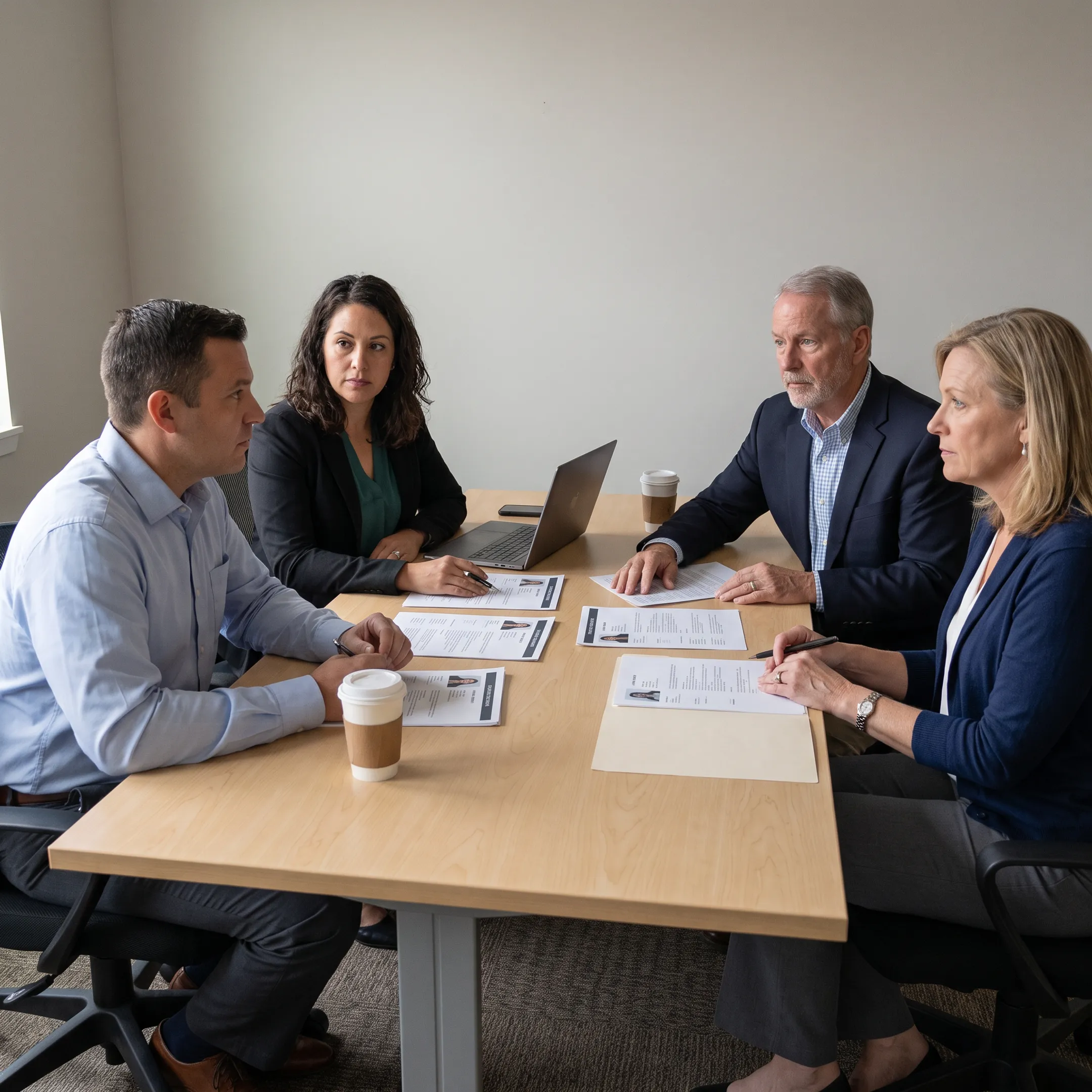 Recruitment consultants reviewing qualified candidates with an employer in a professional Columbus office