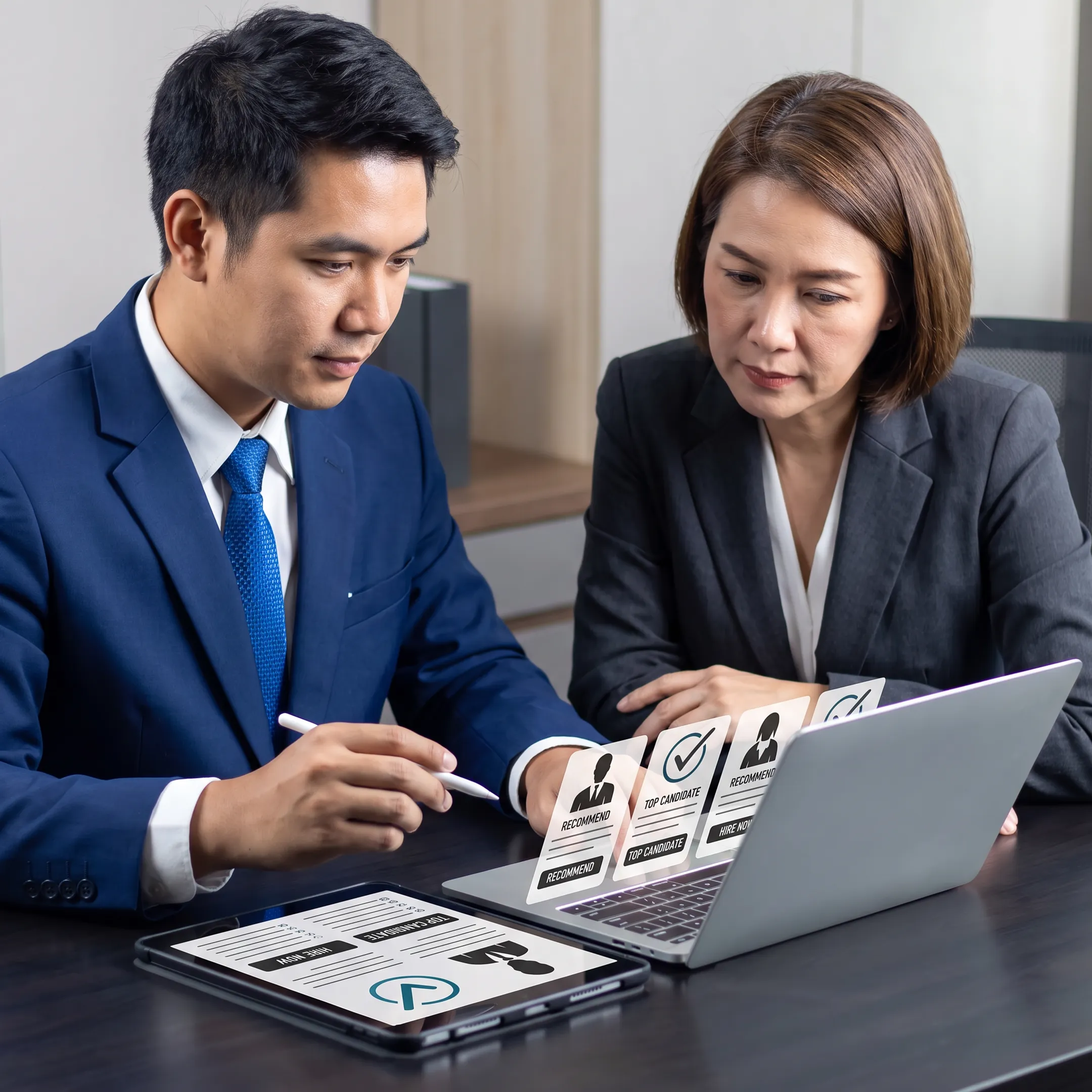 Executive recruitment advisor presenting qualified leadership candidates to an employer