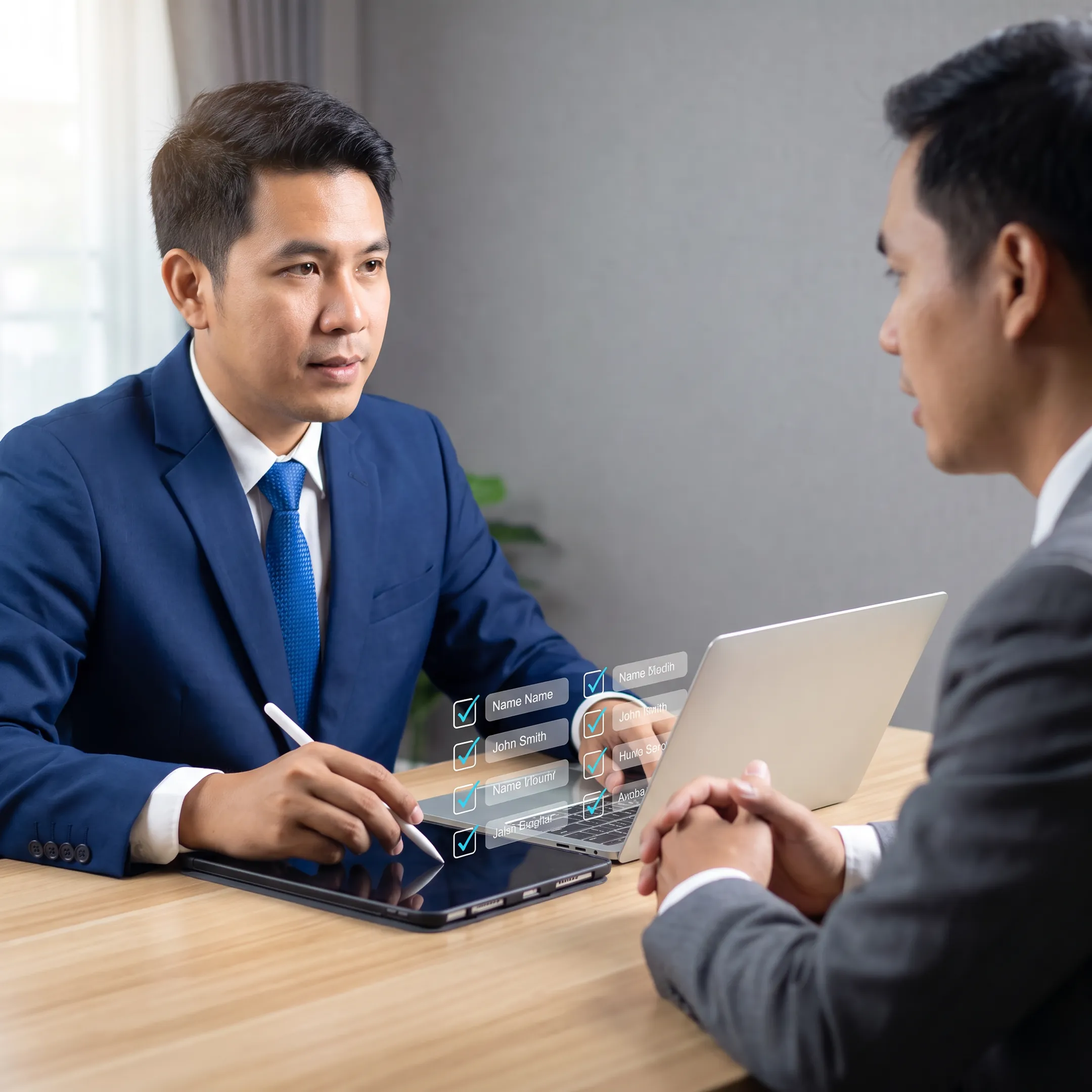 Recruitment advisor presenting qualified candidates to an employer