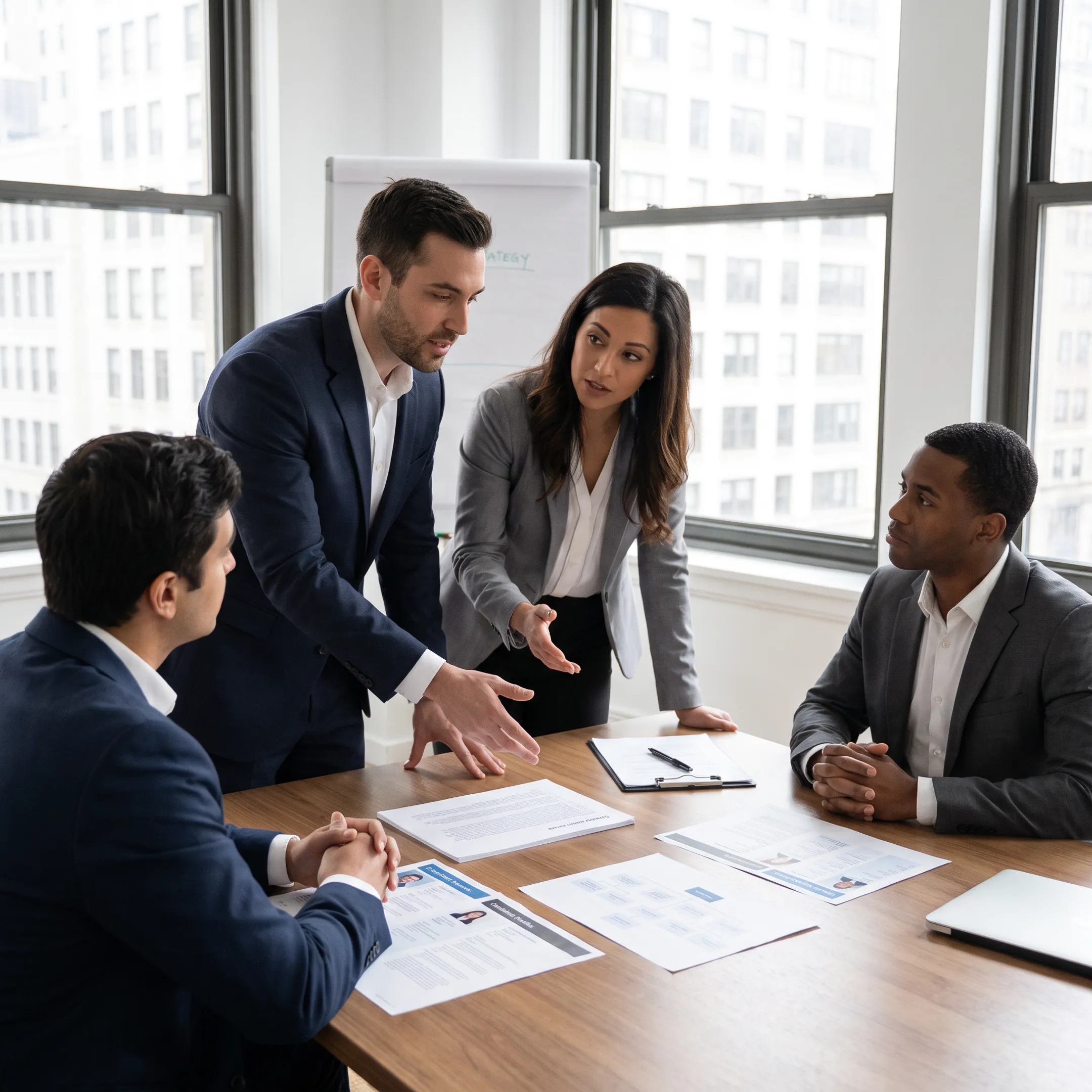 Consultants discussing a marketing executive search strategy with company leaders