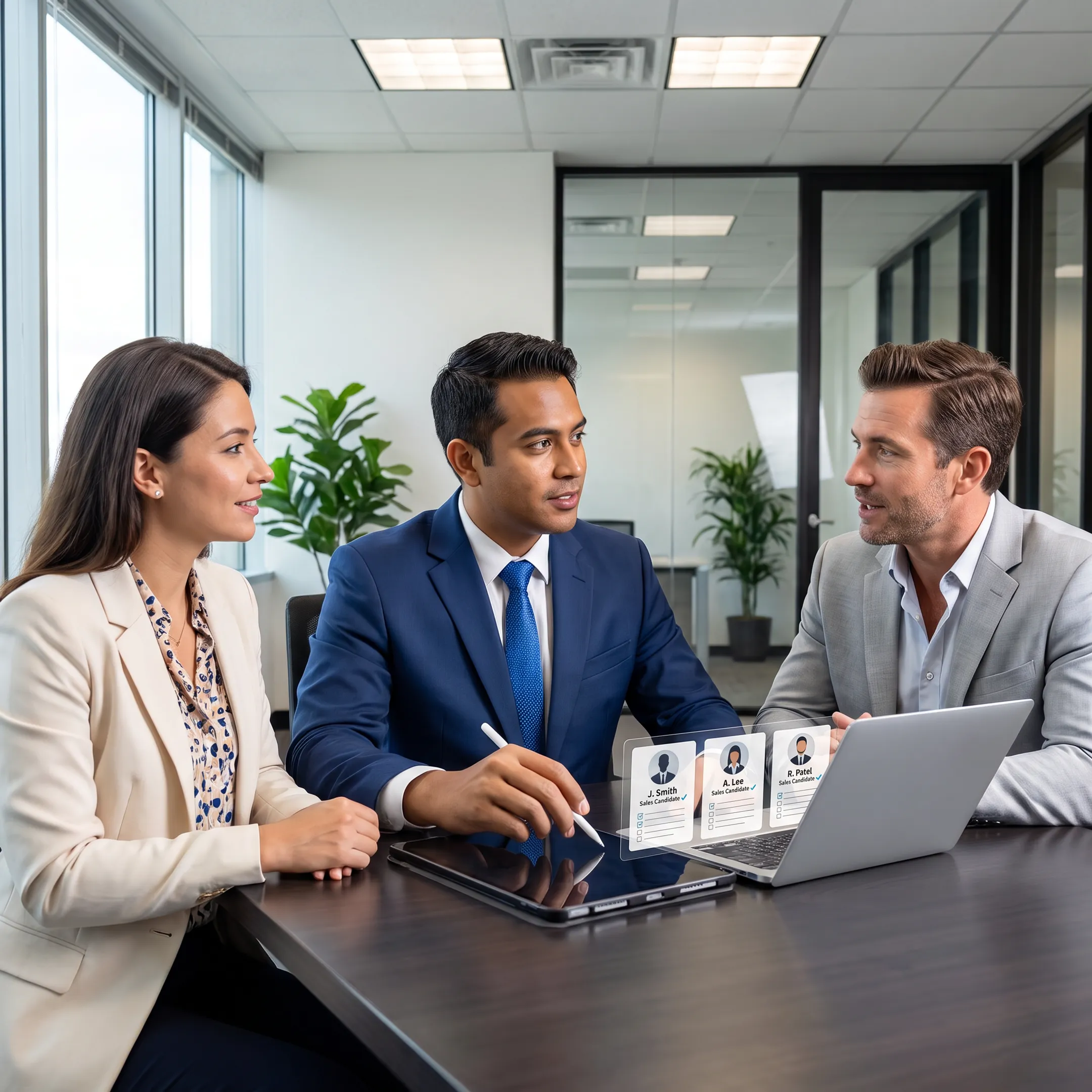 Recruitment team reviewing sales candidate profiles with Florida employer