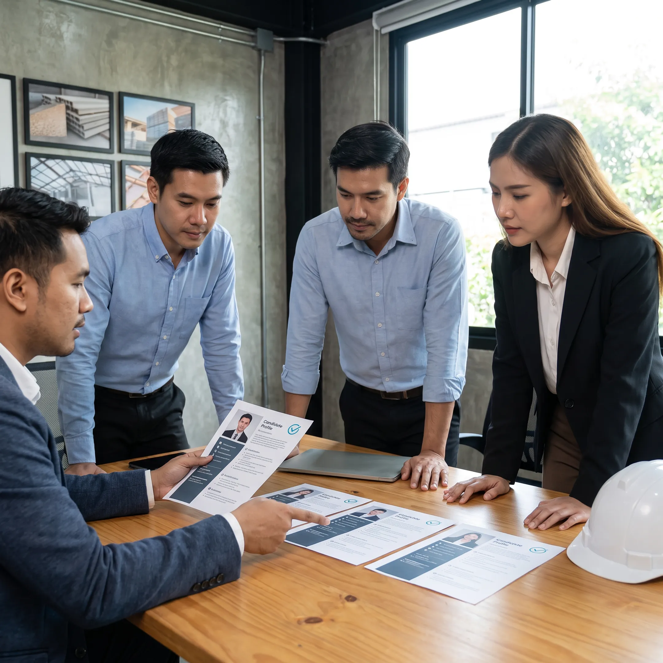 Recruitment specialist presenting qualified candidates to a manufacturing employer