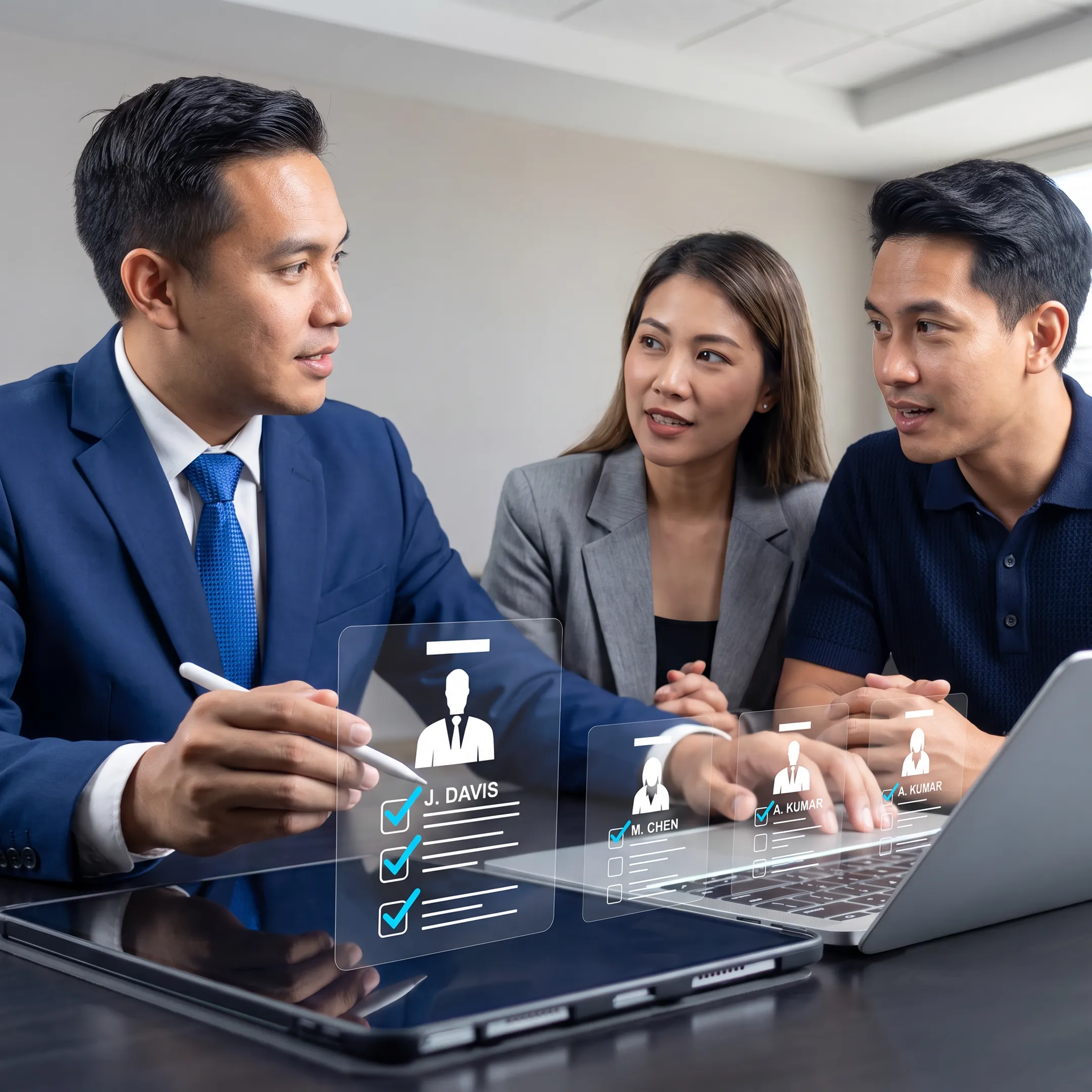 Recruitment consultant presenting qualified executive candidates to an employer