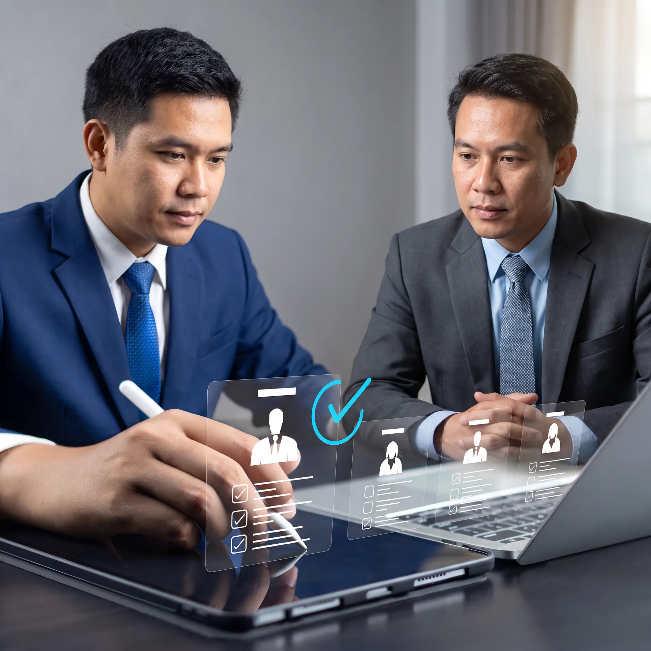Recruitment consultant presenting executive candidates to an employer