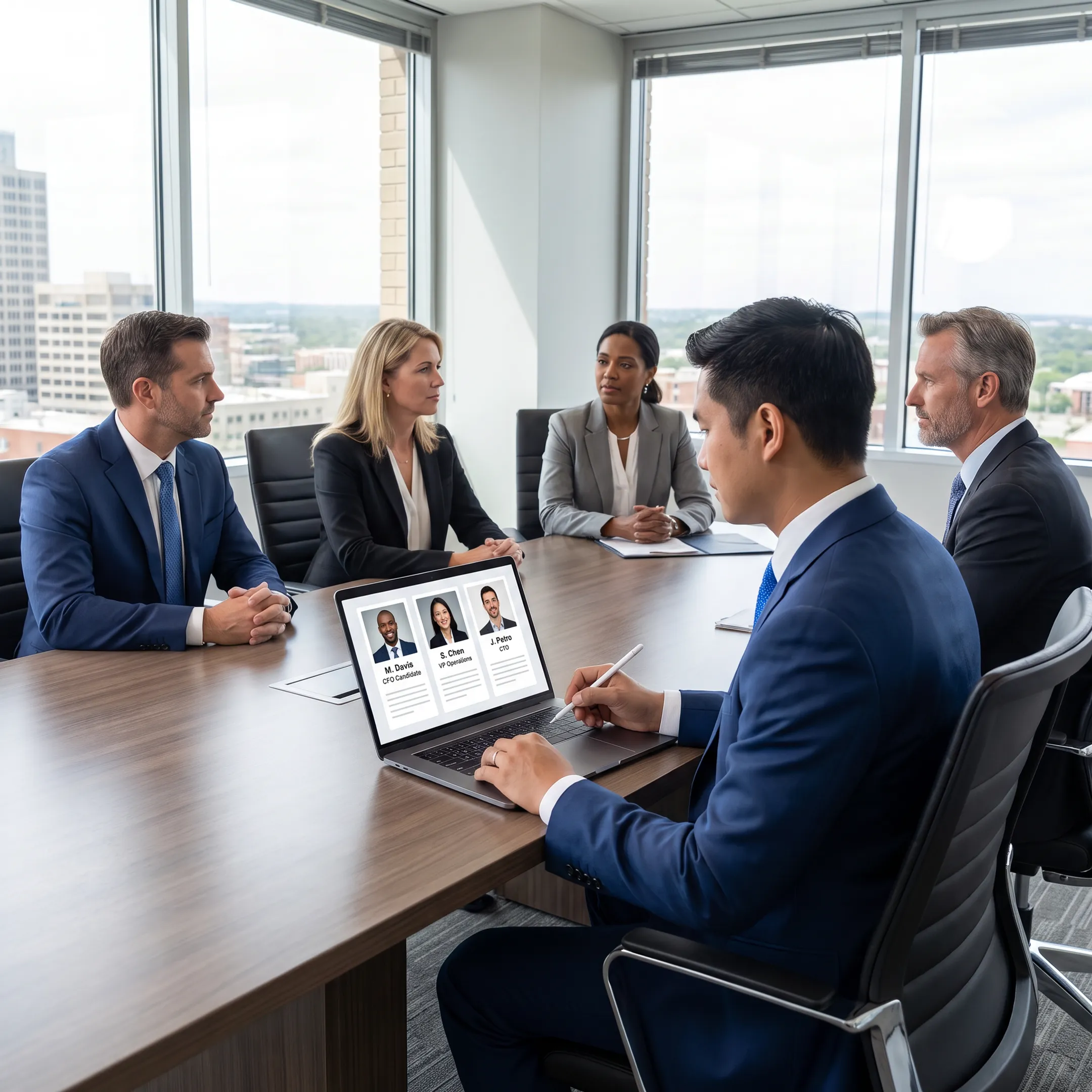 Recruitment consultants discussing executive candidates with an employer