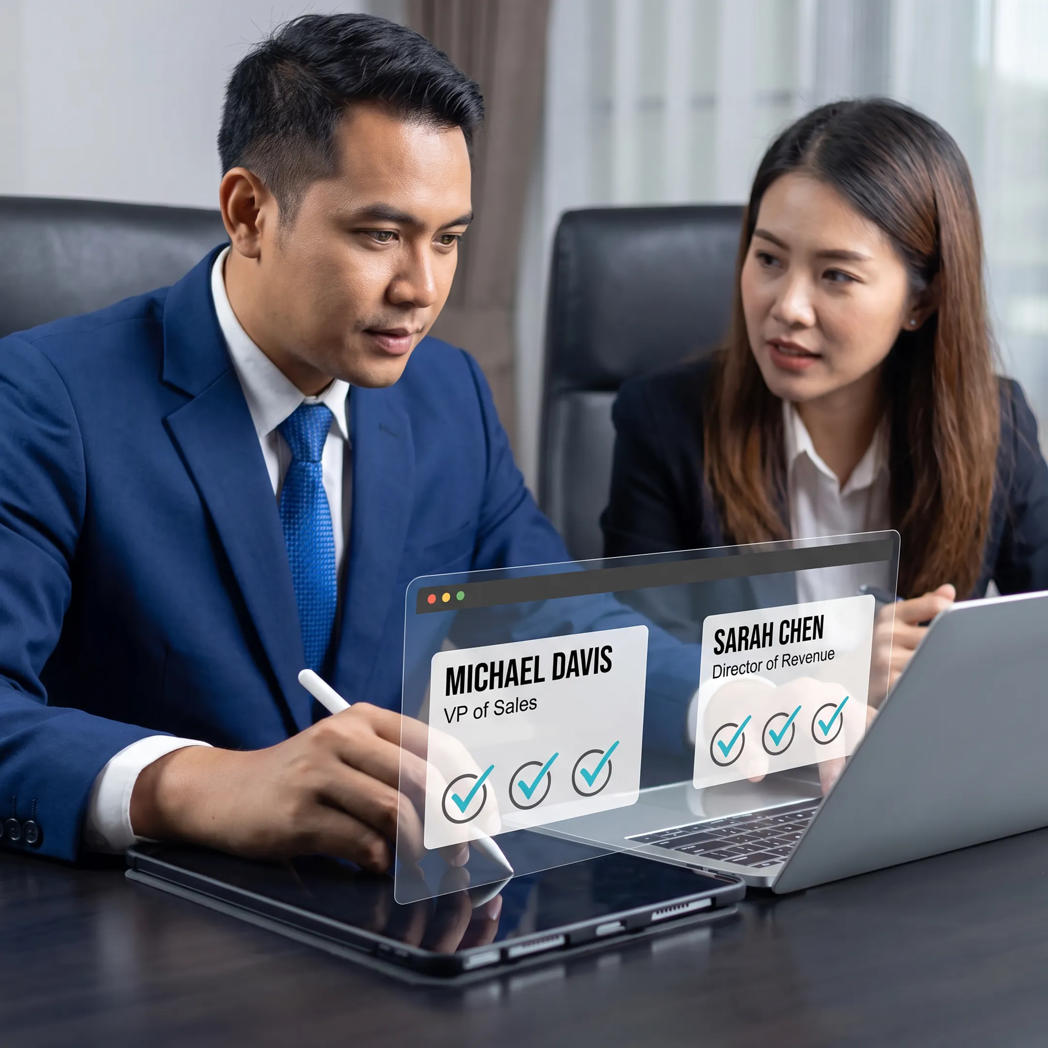 Employer meeting with a recruitment consultant about sales leadership hiring