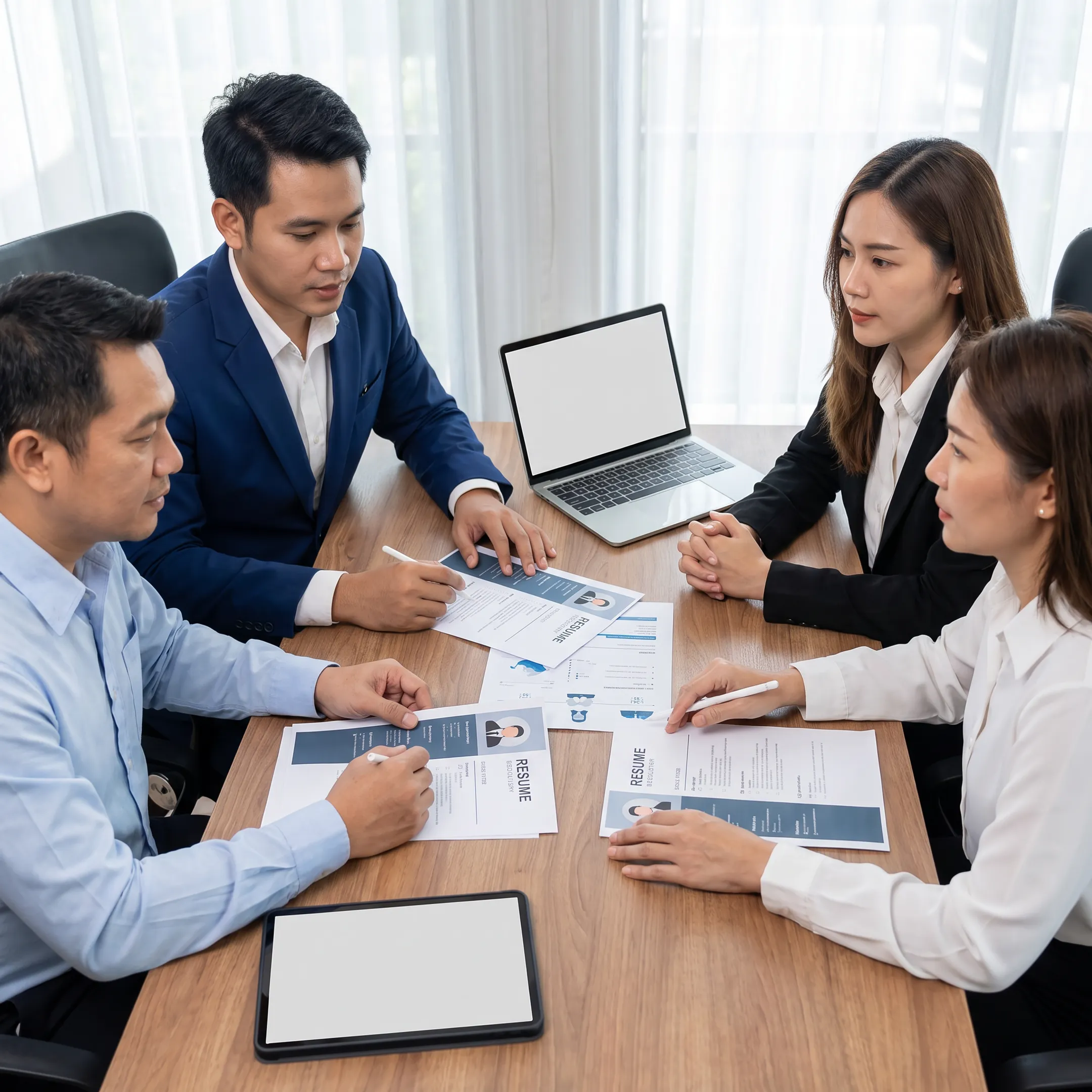 Recruitment consultants reviewing procurement candidates with a US manufacturing employer