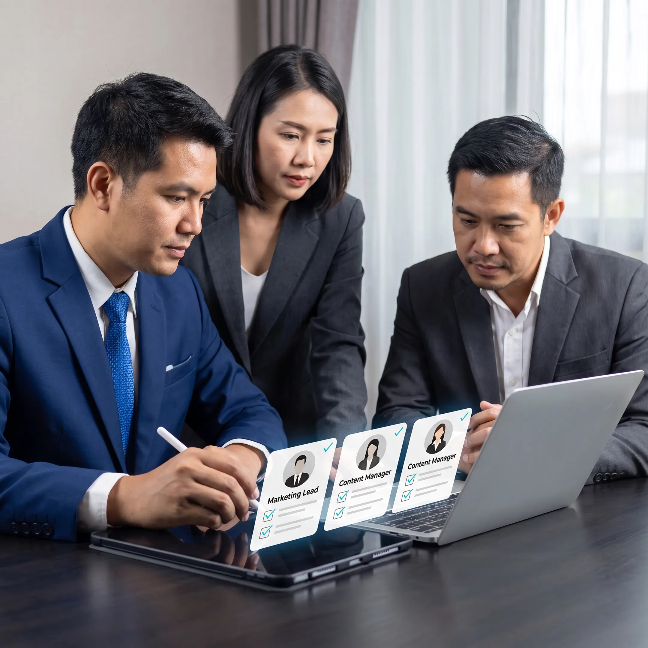 Recruitment consultants reviewing marketing candidates with Chicago employer