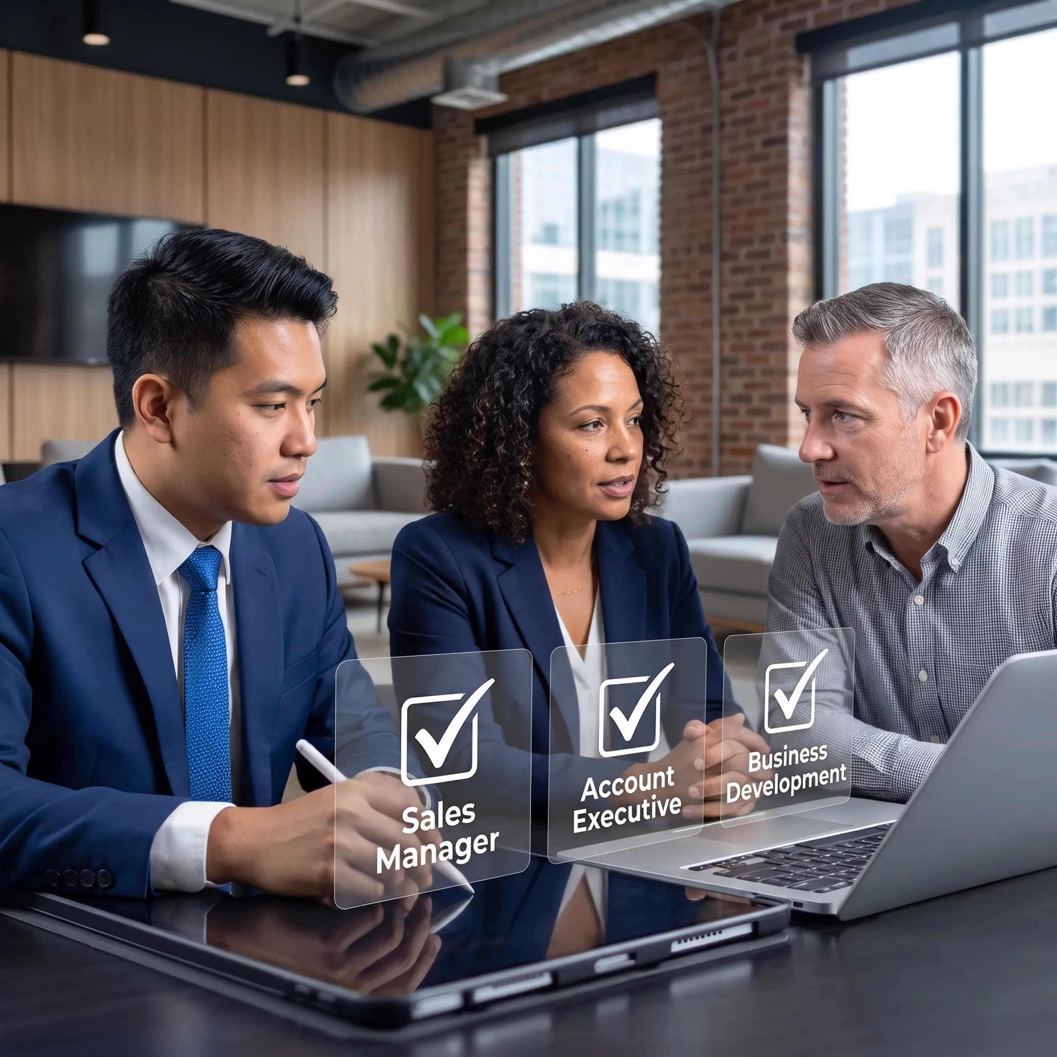 Recruitment consultants discussing qualified sales candidates with an employer