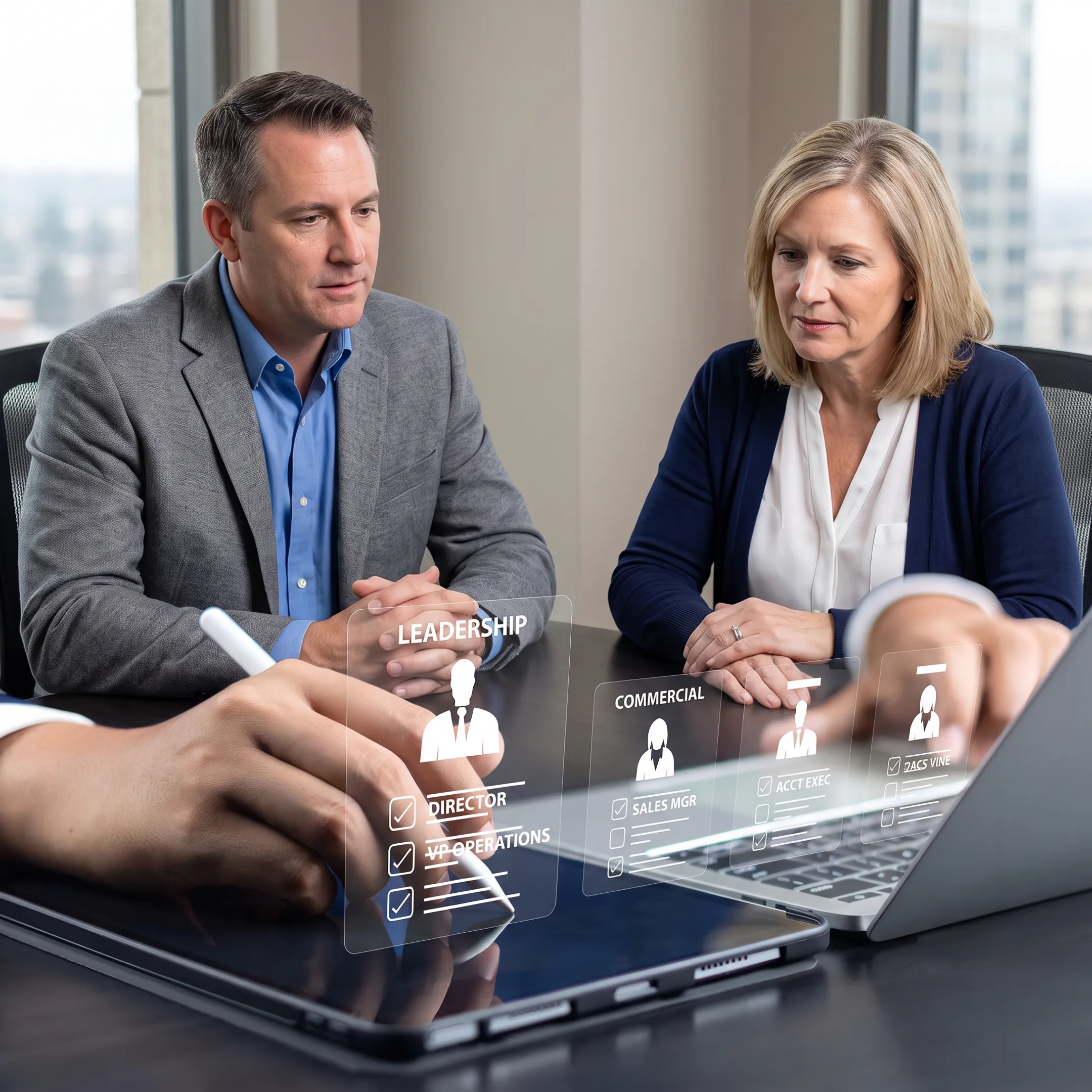 Recruitment consultant presenting qualified candidates to an employer team