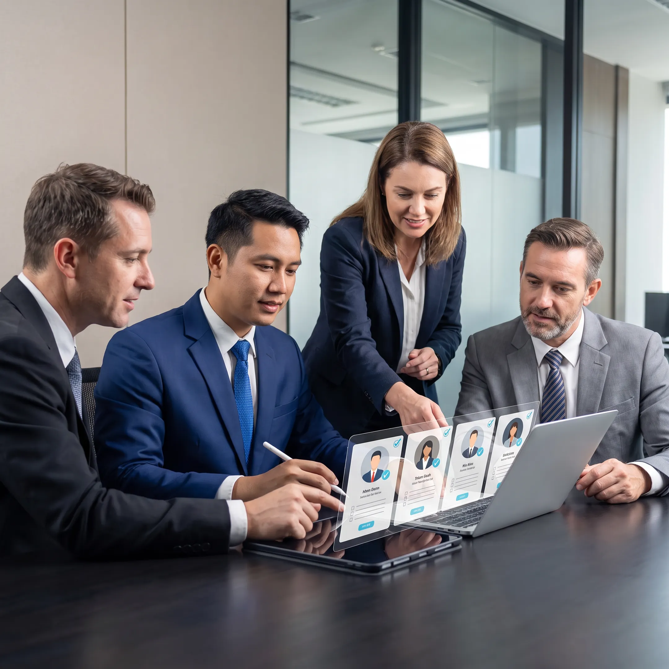 Recruitment consultants reviewing executive candidate profiles with Utah employer