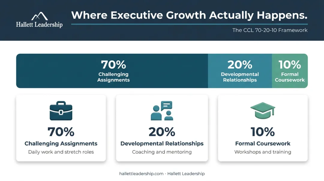 CCL 70-20-10 leadership development rule breakdown with percentages and categories