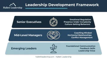Three leadership tier development framework emerging managers mid-level and senior executives