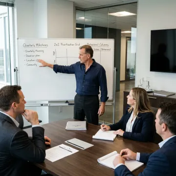 Leadership coach guiding a sales team strategy session