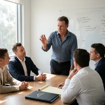 Leadership coach guiding a team development session