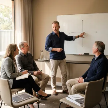 Executive coach guiding leadership team discussion