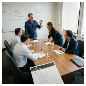 Leadership coach facilitating a financial firm workshop