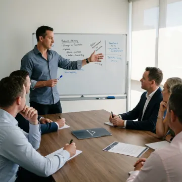 Leadership workshop facilitator guiding an Atlanta business team