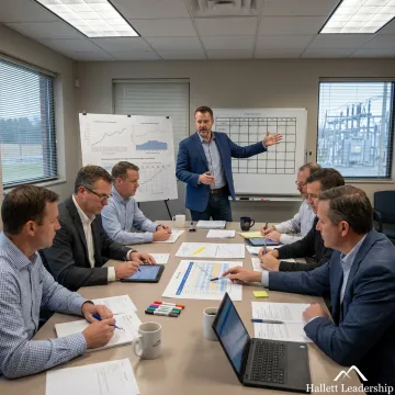 Leadership coach guiding utility managers through a team exercise