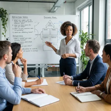 Leadership coach guiding managers through a development exercise