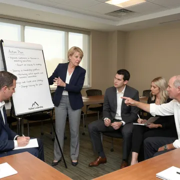Leadership facilitator guiding a team exercise