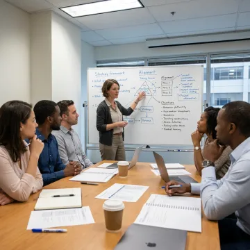 Leadership coach guiding a team development session