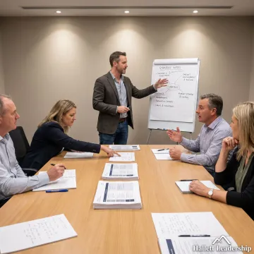 Leadership training workshop with collaborative business team