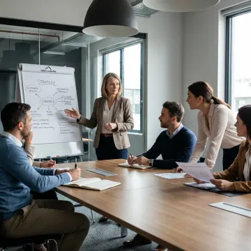 Leadership coaching session with executives