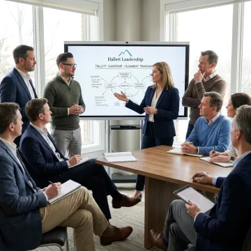 Leadership communication workshop with executives collaborating