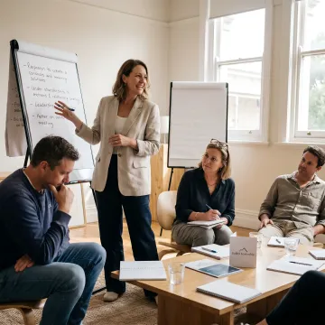 Leadership facilitator guiding a team exercise