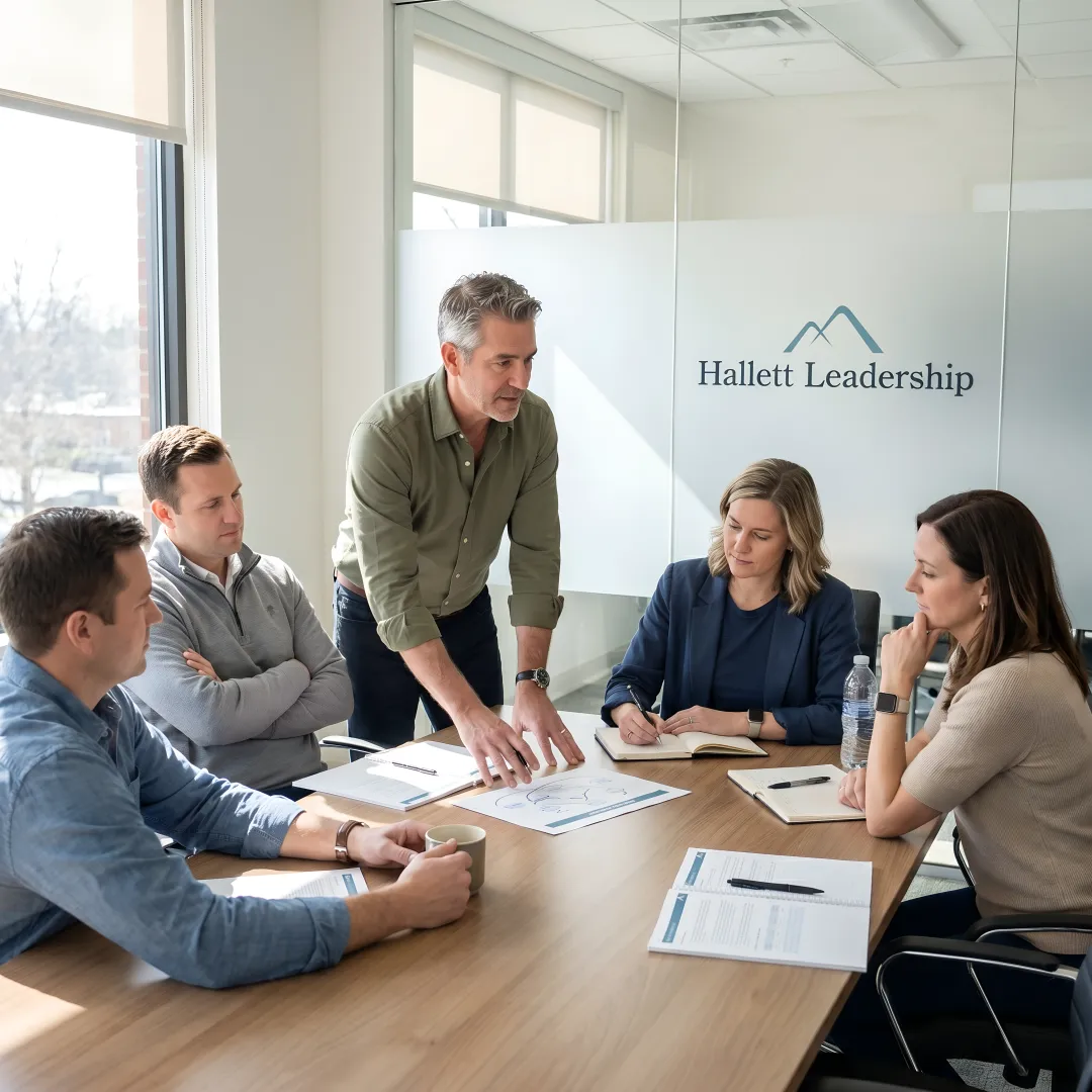 Leadership coach facilitating executive development process
