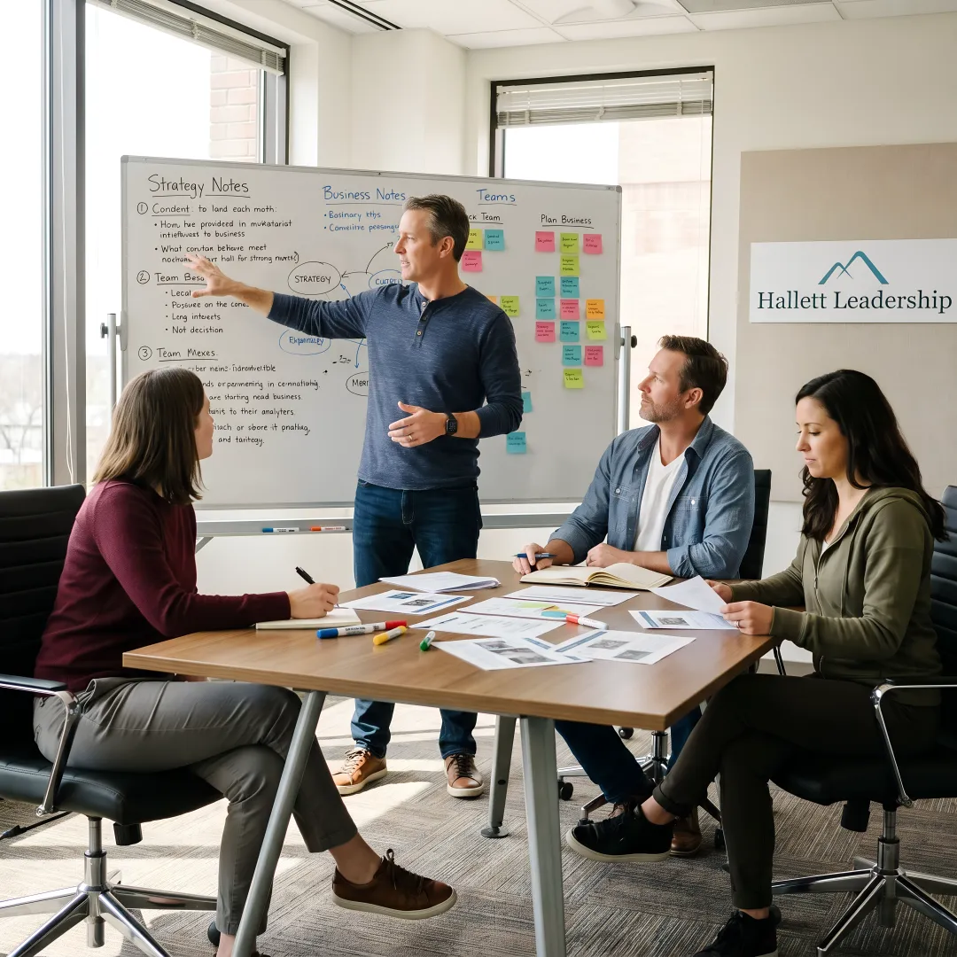 Executive coach guiding leadership development session
