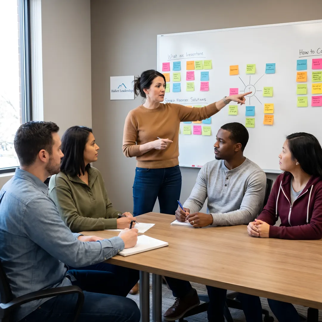 Leadership coach guiding nonprofit team through development process