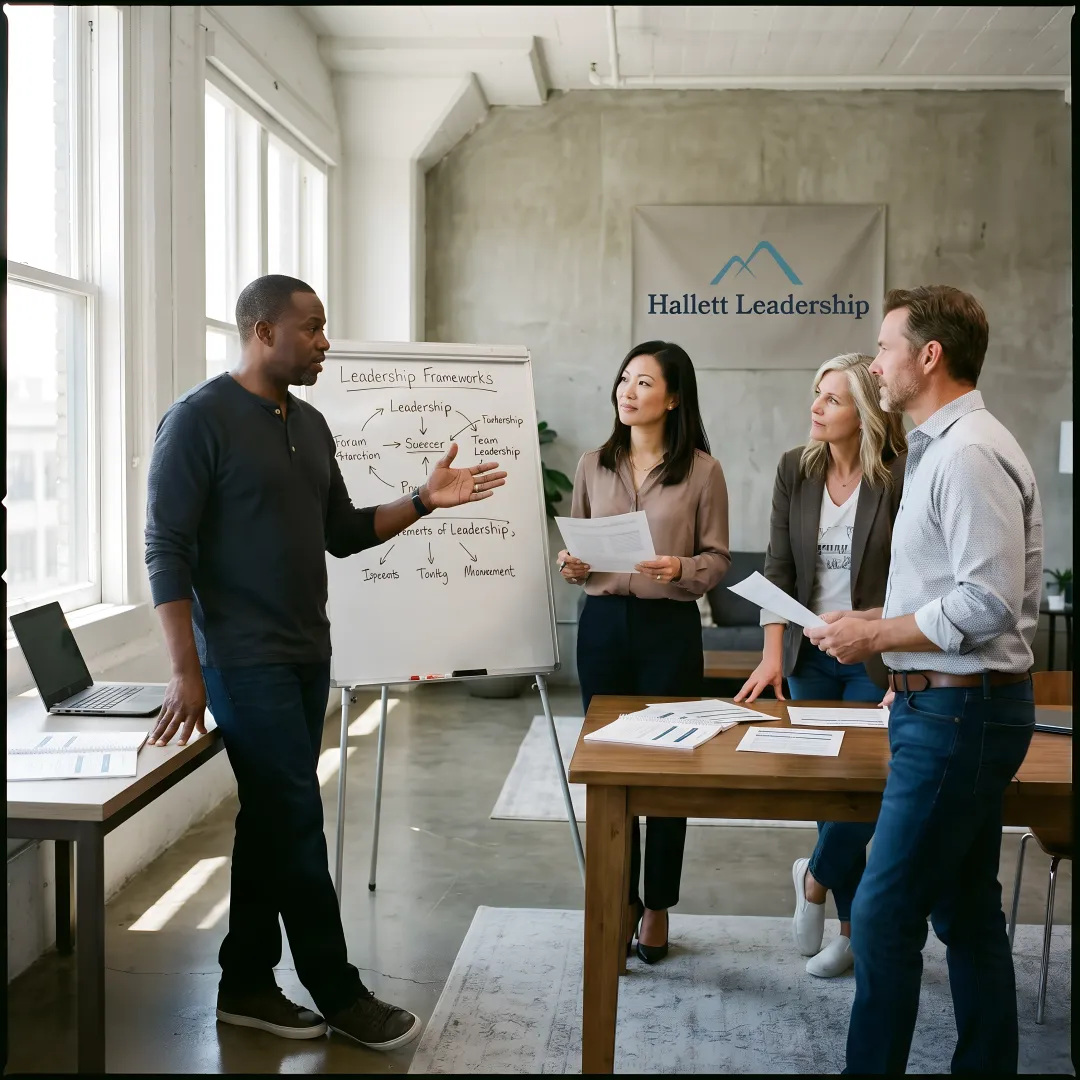 Leadership workshop with executives collaborating