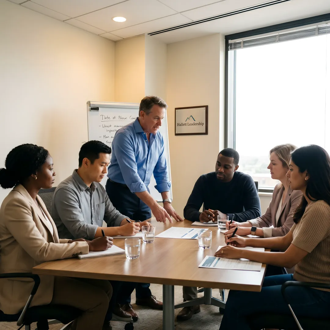 Leadership coach guiding business team
