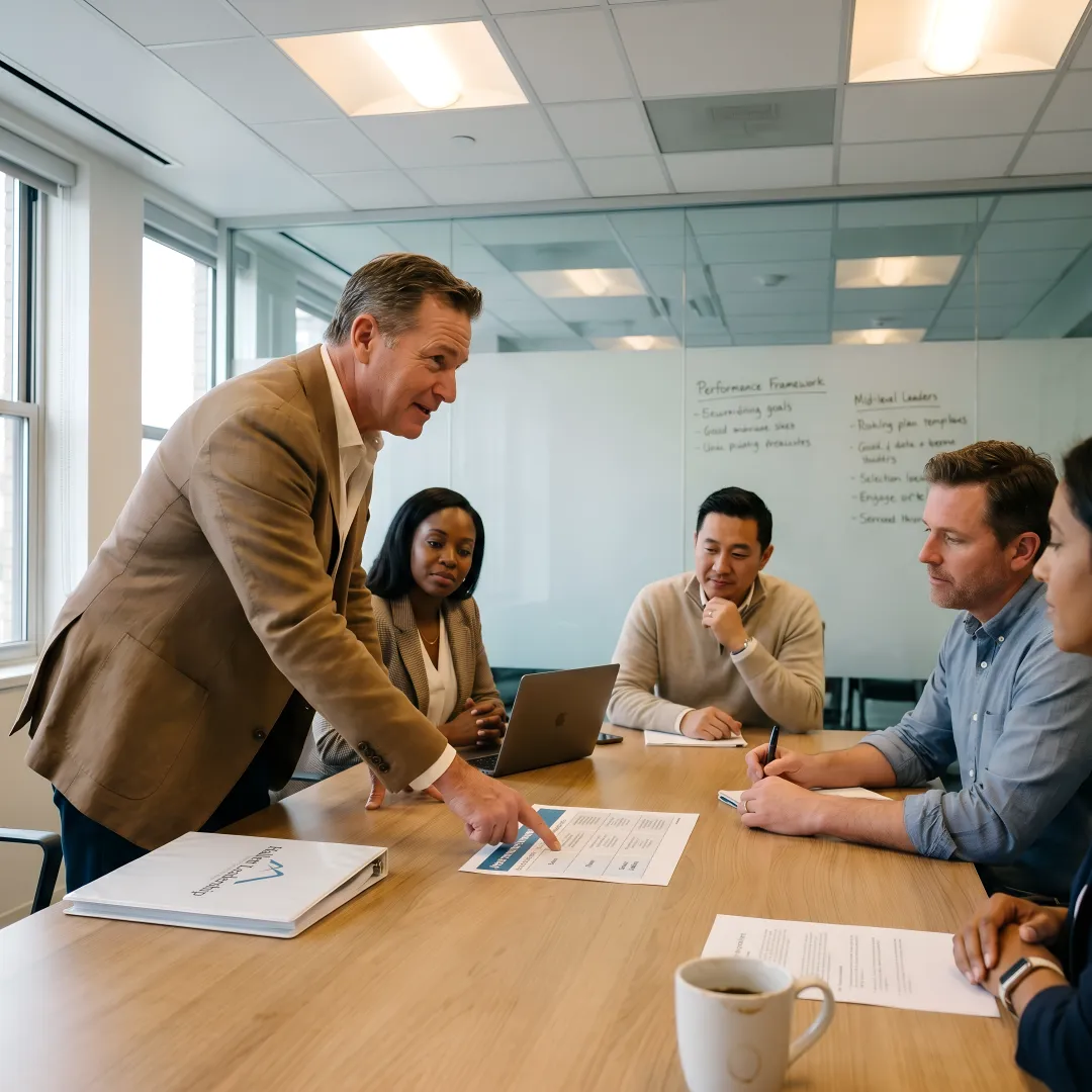 Executive coach guiding a leadership planning session