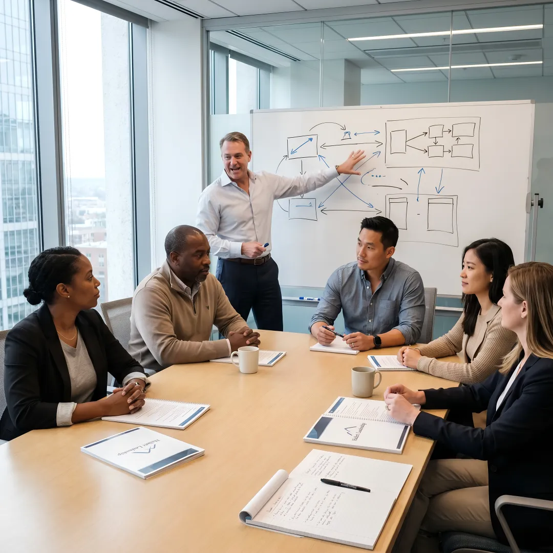 Facilitator guiding executives through a leadership process