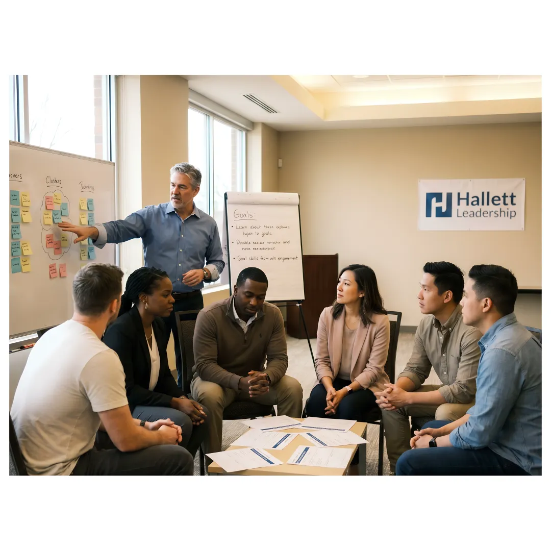 Leadership coach guiding managers through a development process