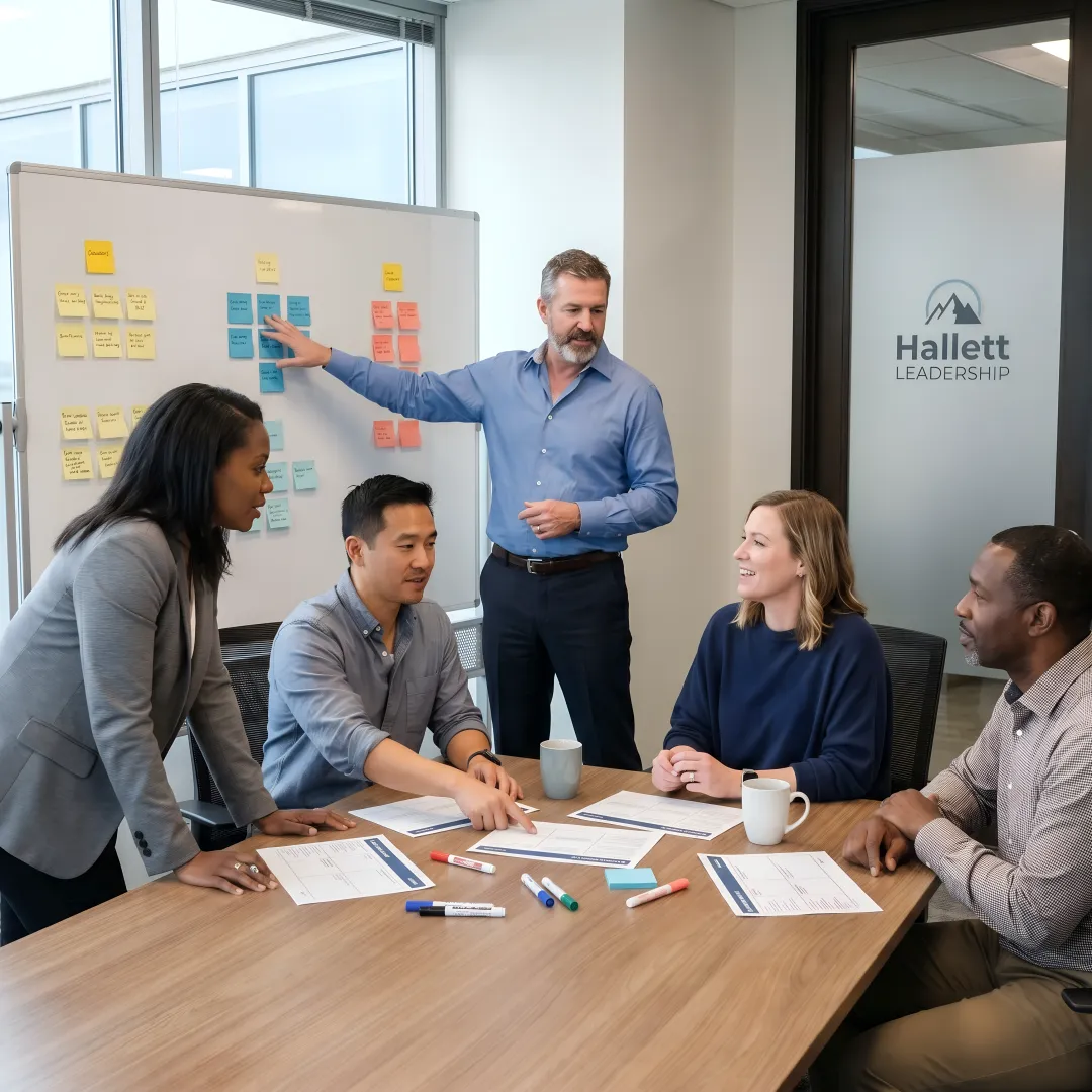 Executives collaborating during a leadership strategy session