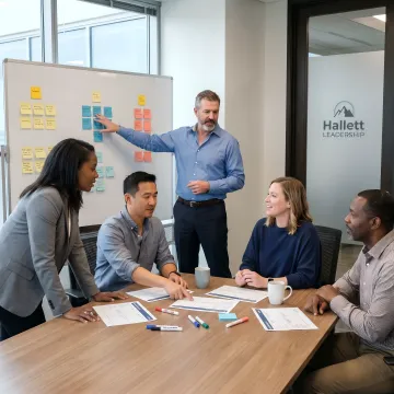Executives collaborating during a leadership strategy session