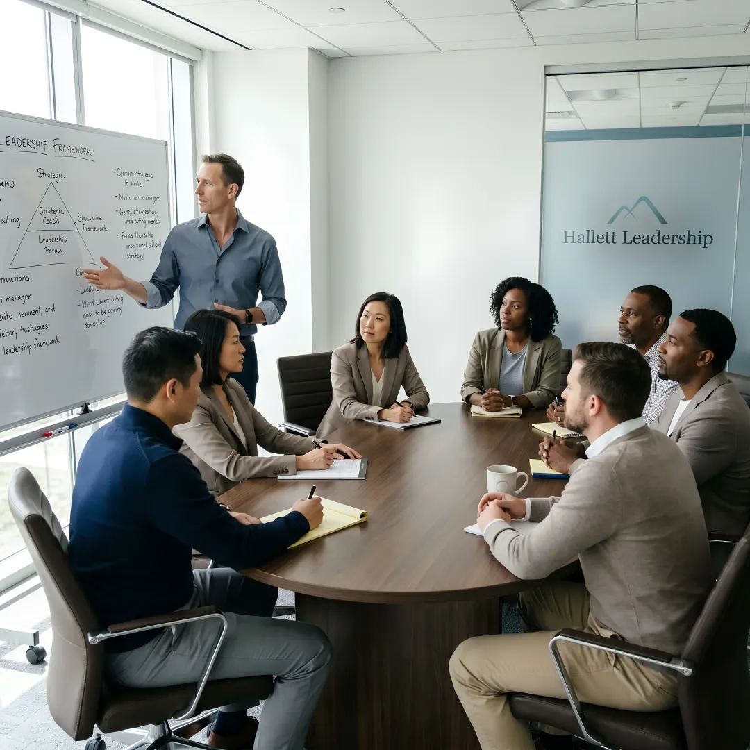 Leadership coaching session with executives