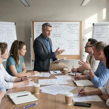 Leadership coach facilitating executive development session