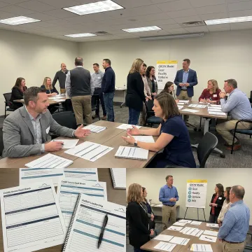 Leadership team participating in management development workshop