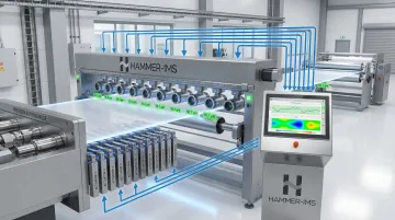 Automated plastic film extrusion line with real-time thickness sensor closed-loop control system