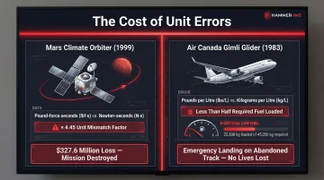 Mars Climate Orbiter and Gimli Glider unit conversion failures cost comparison infographic