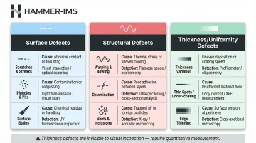 Coating defect types comparison chart surface structural and thickness categories