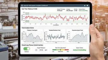 Hammer-IMS M-Ray analytics dashboard displaying real-time thickness profile and process control data