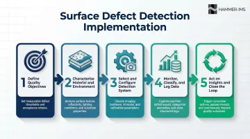Five-step surface defect detection implementation process flow from objectives to closed-loop action