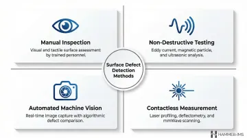 Four surface defect detection method categories comparison overview infographic