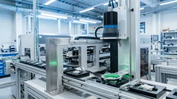 Automated optical inspection AOI system scanning components on manufacturing production line